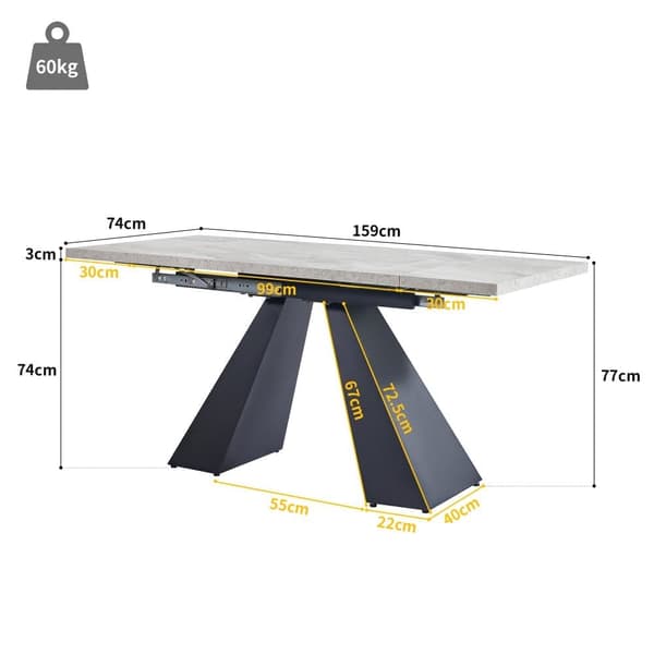 Utdragbart matbord 99-159 x 74 cm - 6 till 8 personer - tillverkat av MDF - svart + grå