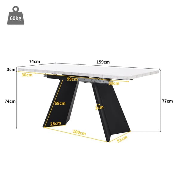 Udtrækkeligt spisebord 99-159 x 74 cm - 6 til 8 personer - lavet af MDF - hvid + sort