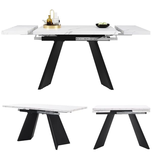 Udtrækkeligt spisebord 99-159 x 74 cm - 6 til 8 personer - lavet af MDF - hvid + sort
