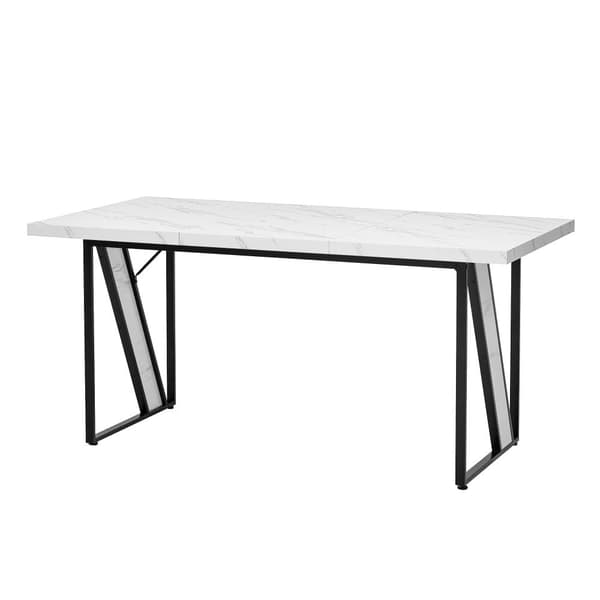 Spisebord til 4 personer - 160×80 cm - Marmormønstret - Hvid og sort