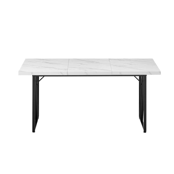 Spisebord til 4 personer - 160×80 cm - Marmormønstret - Hvid og sort