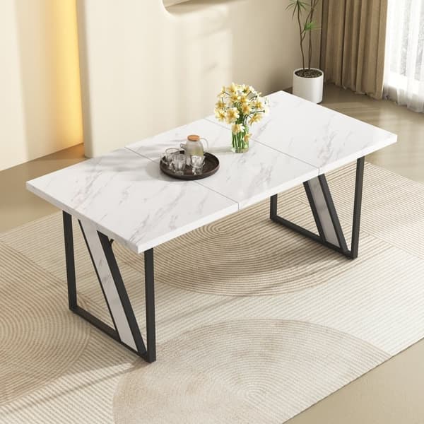 Spisebord til 4 personer - 160×80 cm - Marmormønstret - Hvid og sort