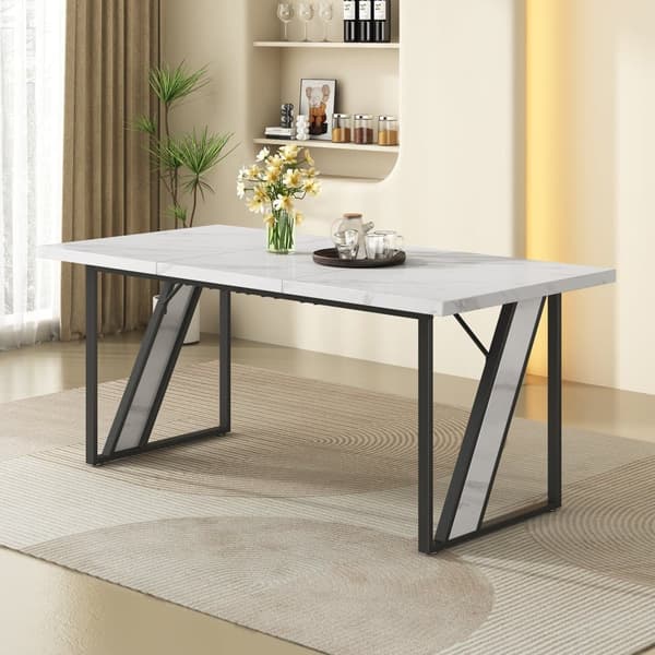 Spisebord til 4 personer - 160×80 cm - Marmormønstret - Hvid og sort