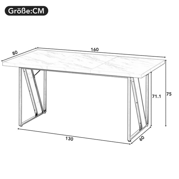 Spisebord til 4 personer - 160×80 cm - Marmormønster - Hvid & guld
