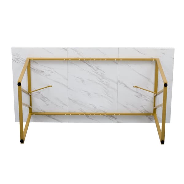 Spisebord til 4 personer - 160×80 cm - Marmormønster - Hvid & guld