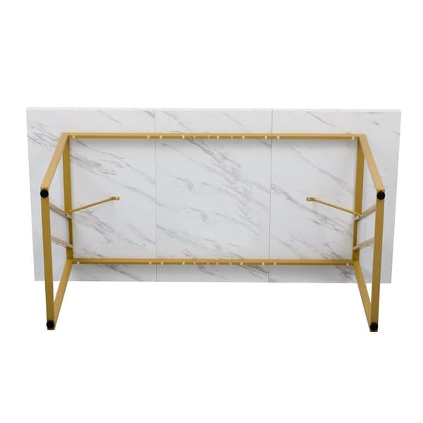 Spisebord til 4 personer - 160×80 cm - Marmormønster - Hvid & guld