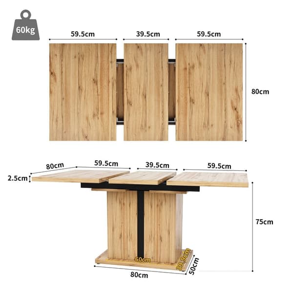 Udtrækkeligt spisebord 158,5 x 80 cm - 6 til 8 personer - MDF - Natur
