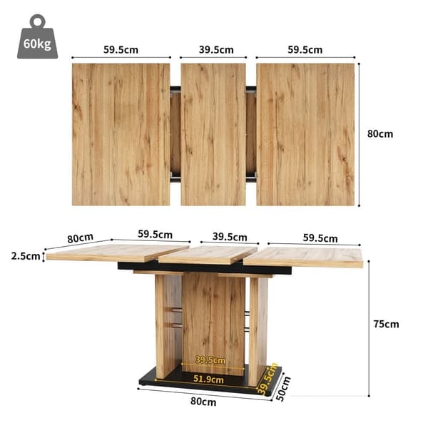 Jatkettava ruokapöytä 158,5 x 80 cm - 6-8 henkilöä - MDF - Natural