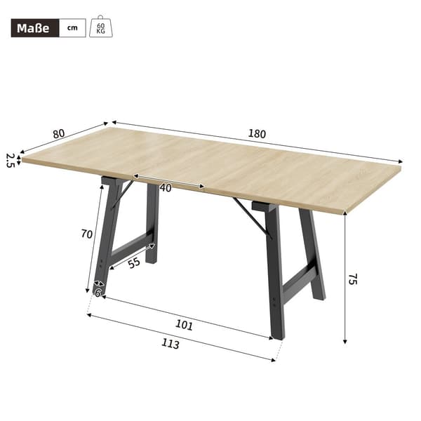 Udtrækkeligt spisebord af MDF - 140/180 x 80 cm - velegnet til 4 til 6 personer - natur