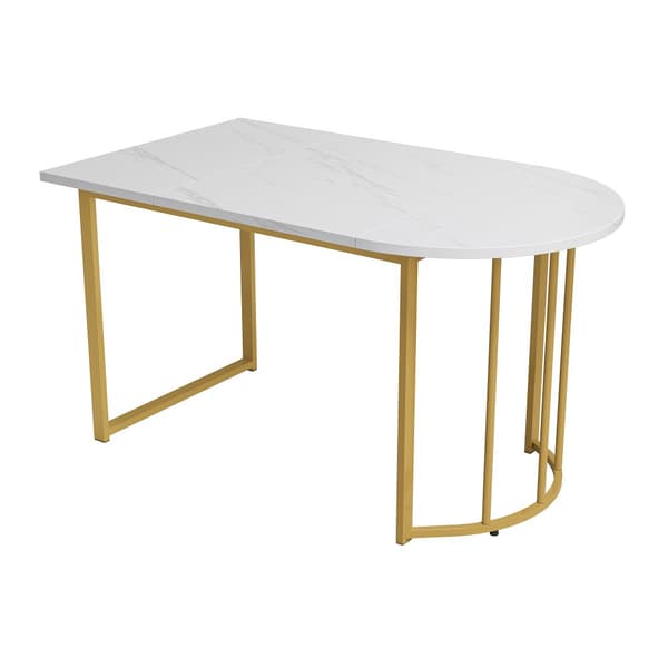 Moderne spisebord - Marmor Mønster Top - Metal Stel - Hvid og Guld