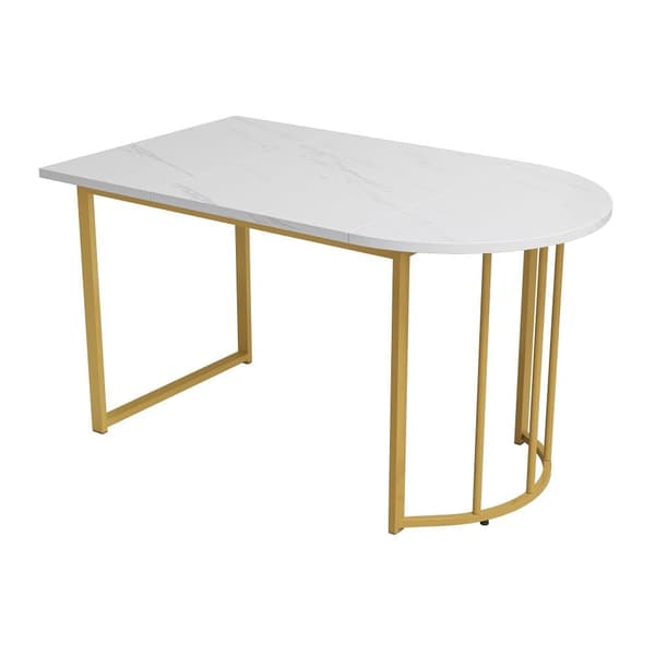Moderne spisebord - Marmor Mønster Top - Metal Stel - Hvid og Guld