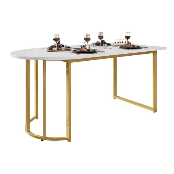 Moderne spisebord - Marmor Mønster Top - Metal Stel - Hvid og Guld