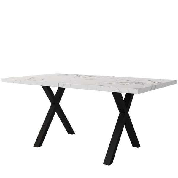 Rektangulärt matbord - X-formade ben i smidesjärn - Vit