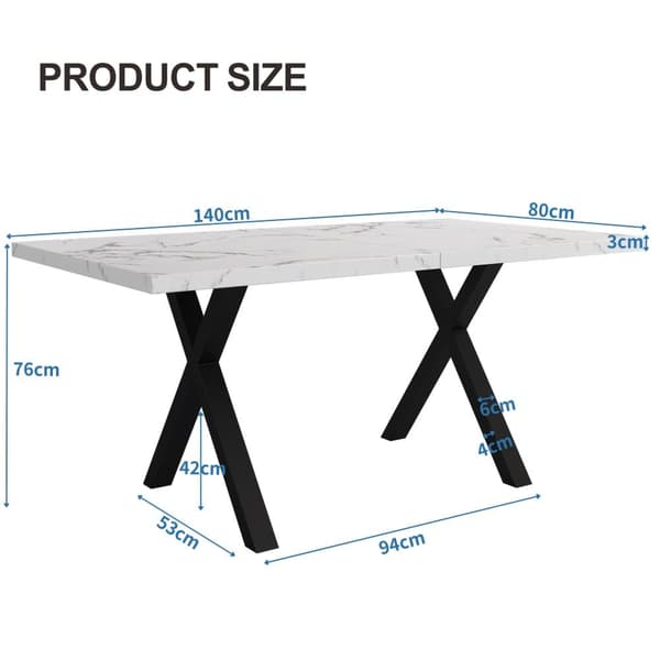 Rektangulärt matbord - X-formade ben i smidesjärn - Vit
