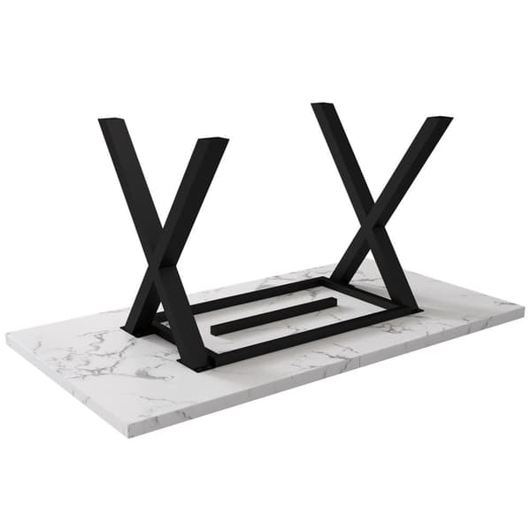 Rektangulärt matbord - X-formade ben i smidesjärn - Vit