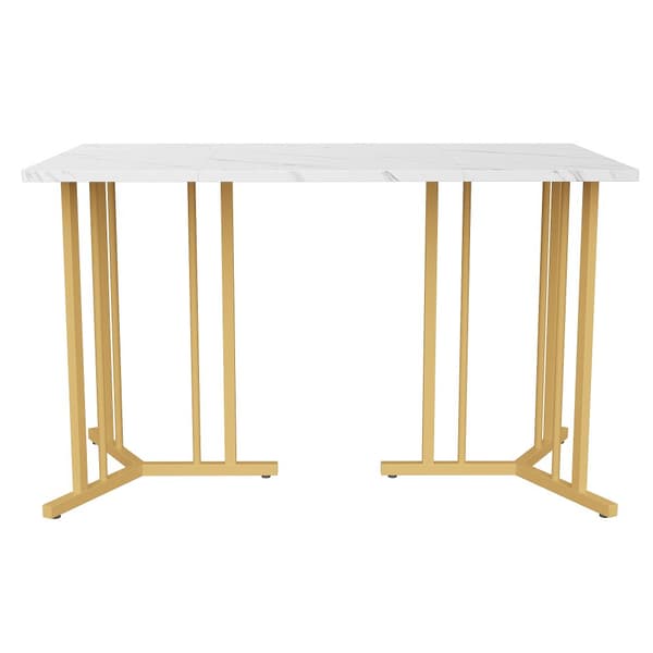 Spisebord 140x80 cm med justerbare ben - Metalstruktur - Finér med marmoreffekt - Hvid og guld