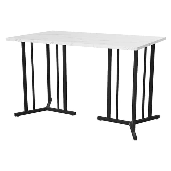 Spisebord 140 x 80 cm med justerbare ben - Metalstruktur - Finér med marmoreffekt - Hvid og sort