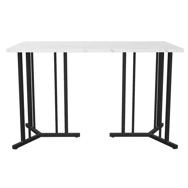 Spisebord 140 x 80 cm med justerbare ben - Metalstruktur - Finér med marmoreffekt - Hvid og sort