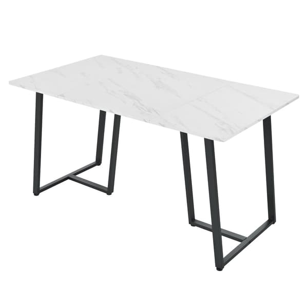 Spisebord 140x80 cm - Metalstruktur - Finér med marmoreffekt - Hvid og sort
