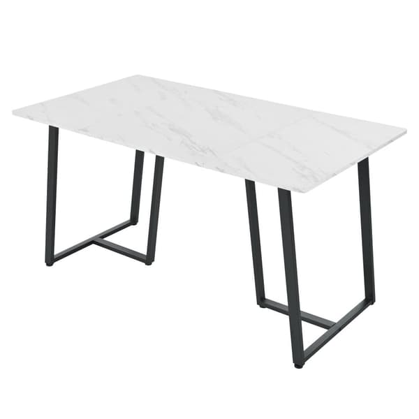 Spisebord 140x80 cm - Metalstruktur - Finér med marmoreffekt - Hvid og sort