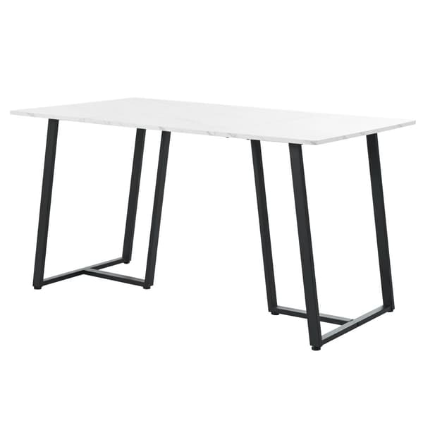 Spisebord 140x80 cm - Metalstruktur - Finér med marmoreffekt - Hvid og sort