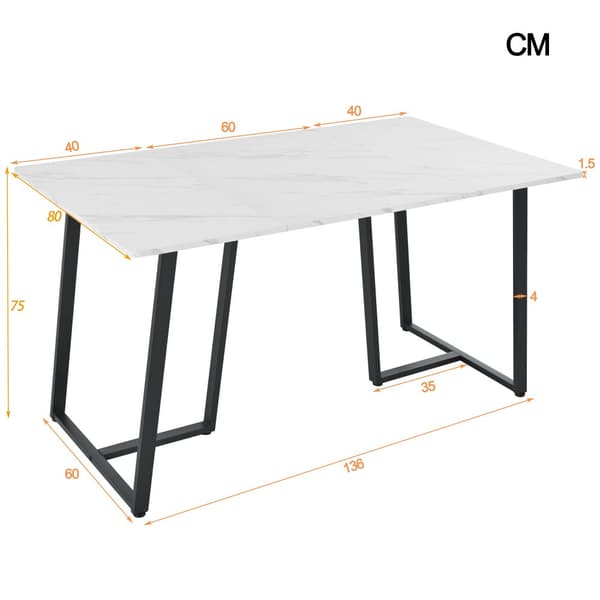 Spisebord 140x80 cm - Metalstruktur - Finér med marmoreffekt - Hvid og sort