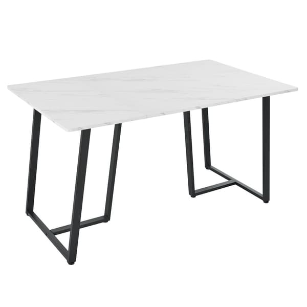 Spisebord 140x80 cm - Metalstruktur - Finér med marmoreffekt - Hvid og sort