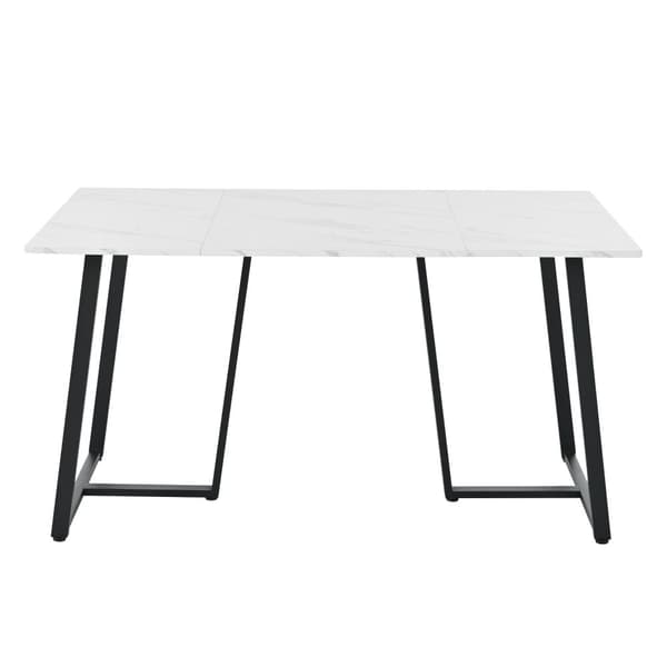 Spisebord 140x80 cm - Metalstruktur - Finér med marmoreffekt - Hvid og sort