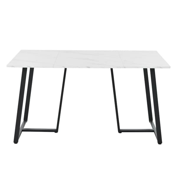 Spisebord 140x80 cm - Metalstruktur - Finér med marmoreffekt - Hvid og sort