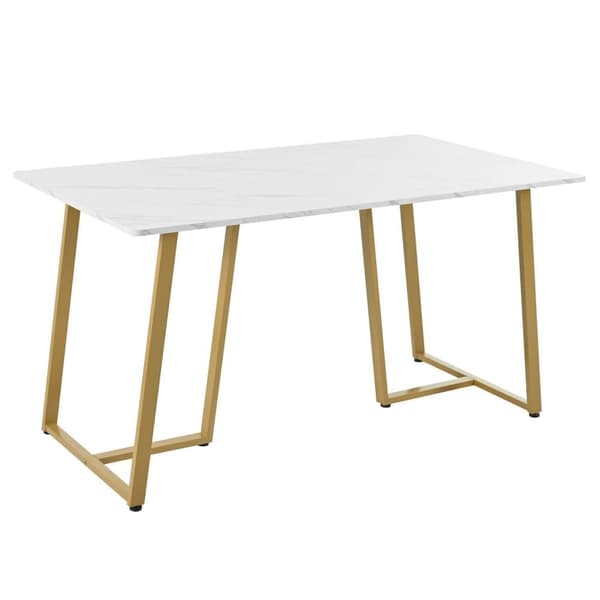 Spisebord 140 x 80 cm - Metalstruktur - Finér med marmoreffekt - Hvid og guld