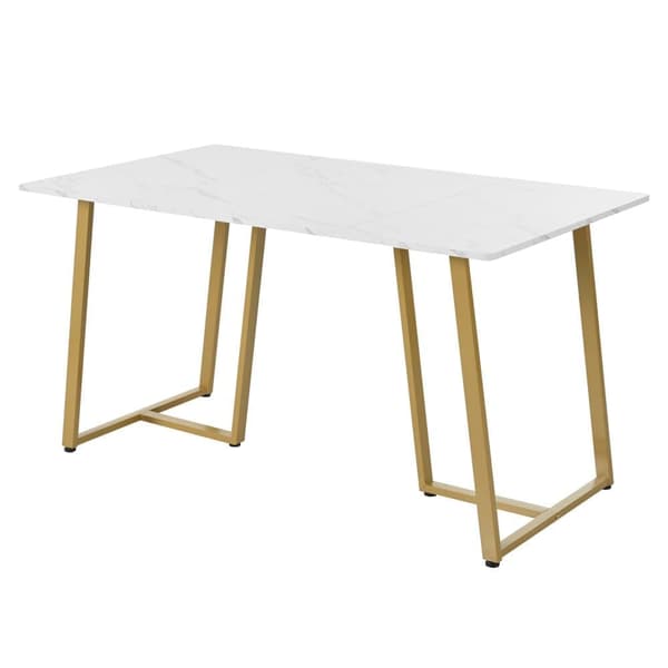 Spisebord 140 x 80 cm - Metalstruktur - Finér med marmoreffekt - Hvid og guld