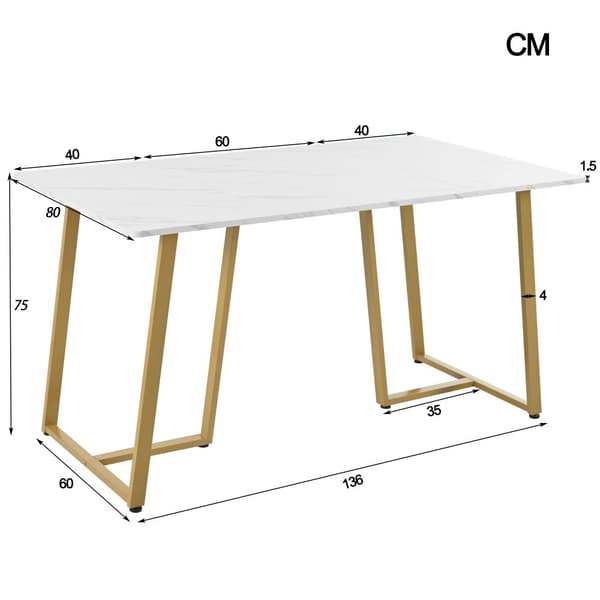 Spisebord 140 x 80 cm - Metalstruktur - Finér med marmoreffekt - Hvid og guld