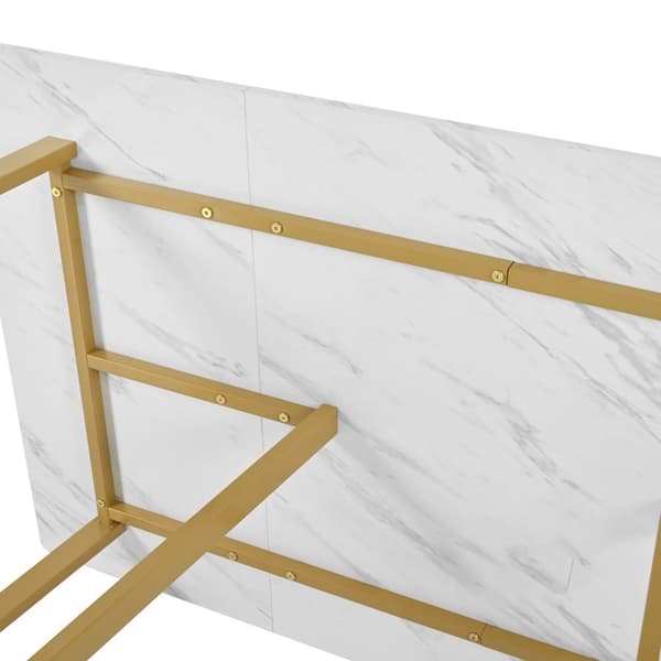 Spisebord 140 x 80 cm - Metalstruktur - Finér med marmoreffekt - Hvid og guld