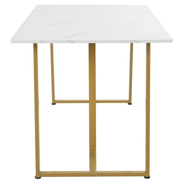 Spisebord 140 x 80 cm - Metalstruktur - Finér med marmoreffekt - Hvid og guld