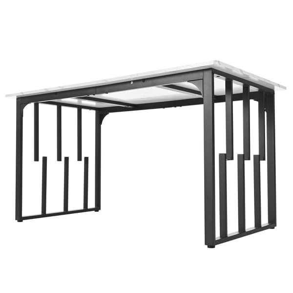 Spisebord 140 x 70 cm - metalstruktur - gennembrudt design - MDF-plade med marmormønster - hvid og sort