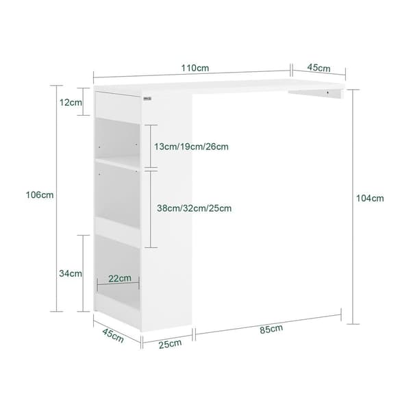 Barbord, FWT101-W, 110x45x106 cm, Hvid