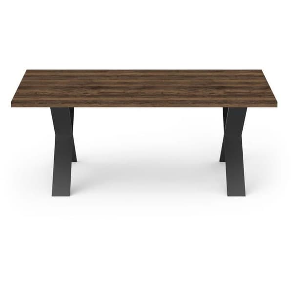 Bord - MONACO - Rektangulärt - Saloon ek och strukturerad svart melamindekor - Svart X-format ben - 6 platser - 180 x 90 cm - DEMEYERE