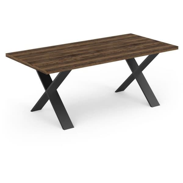 Bord - MONACO - Rektangulärt - Saloon ek och strukturerad svart melamindekor - Svart X-format ben - 6 platser - 180 x 90 cm - DEMEYERE