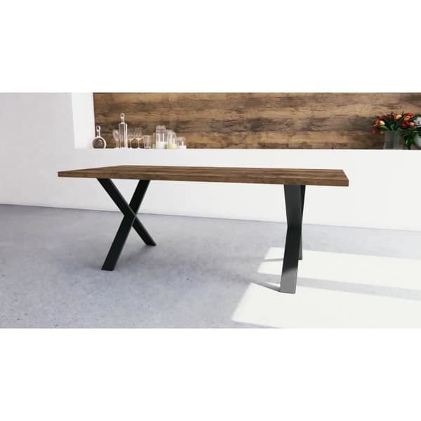 Bord - MONACO - Rektangulärt - Saloon ek och strukturerad svart melamindekor - Svart X-format ben - 6 platser - 180 x 90 cm - DEMEYERE