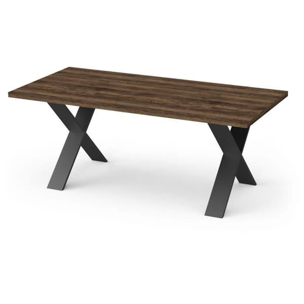 Bord - MONACO - Rektangulärt - Saloon ek och strukturerad svart melamindekor - Svart X-format ben - 6 platser - 180 x 90 cm - DEMEYERE
