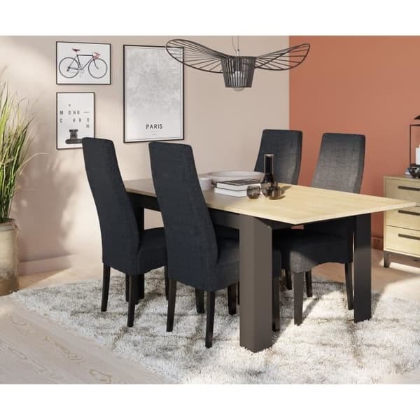 Utdragbar bord - CRAFT - Rektangulär - Dekor av melamin ek hamilton och matt svart - 6 platser - 160 / 200 x 90 cm - DEMEYERE