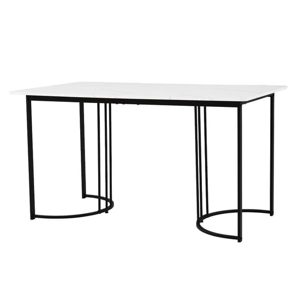 Spisebord 140 x 80 cm med justerbare ben - Metalstruktur - Finér med marmoreffekt - Hvid og sort