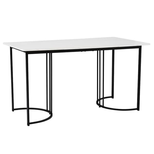 Spisebord 140 x 80 cm med justerbare ben - Metalstruktur - Finér med marmoreffekt - Hvid og sort