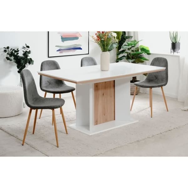 Utökningsbord - ARONA - Rektangulär - 10 personer - 160/200 x 76 x 90 cm - Vit / hantverks-ek