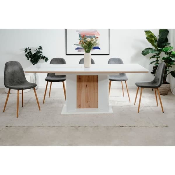 Utökningsbord - ARONA - Rektangulär - 10 personer - 160/200 x 76 x 90 cm - Vit / hantverks-ek