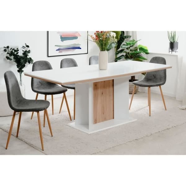 Utökningsbord - ARONA - Rektangulär - 10 personer - 160/200 x 76 x 90 cm - Vit / hantverks-ek