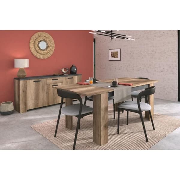 Utökningsbart matbord - STEIN - Rektangulär - Ek och Steamed Black - 6 personer - 157 / 207 x 90 x 77,8 cm - PARISOT