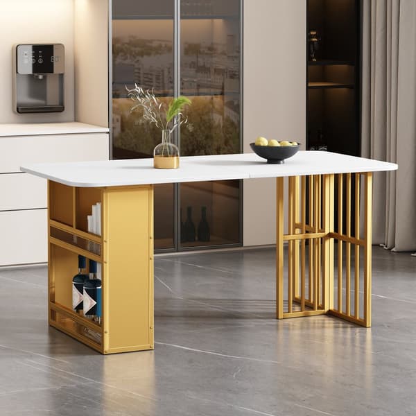 Rektangulært spisebord med hylder - Moderne stil - Hvid og Guld