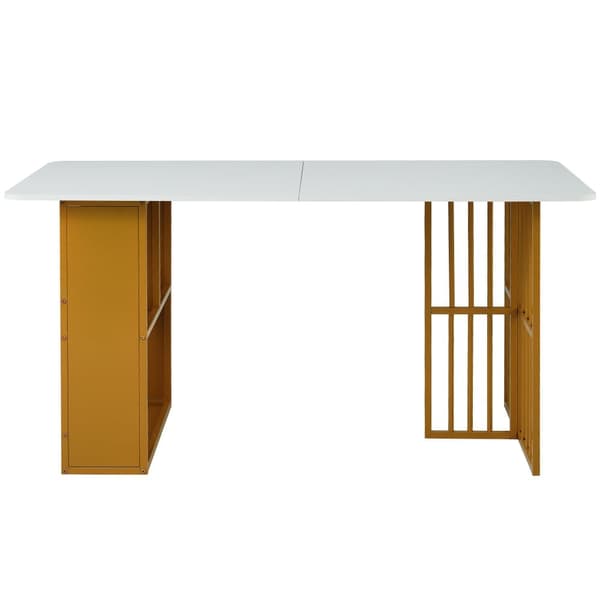 Rektangulært spisebord med hylder - Moderne stil - Hvid og Guld