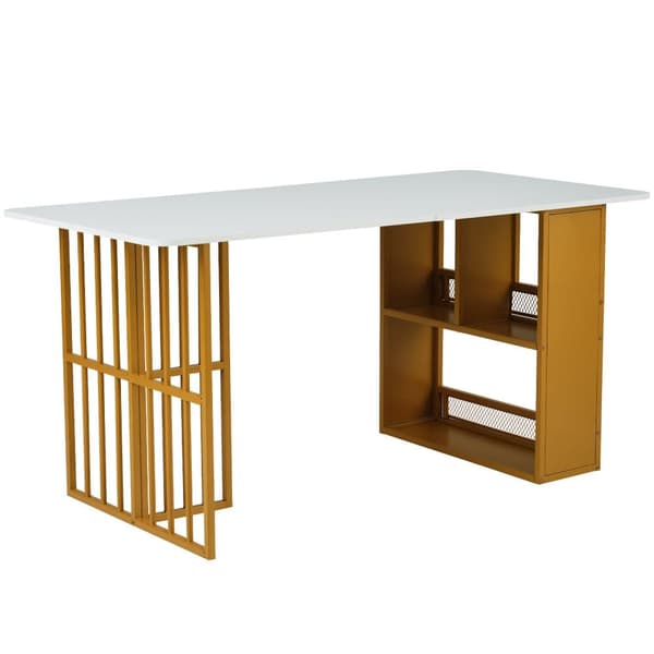 Rektangulært spisebord med hylder - Moderne stil - Hvid og Guld
